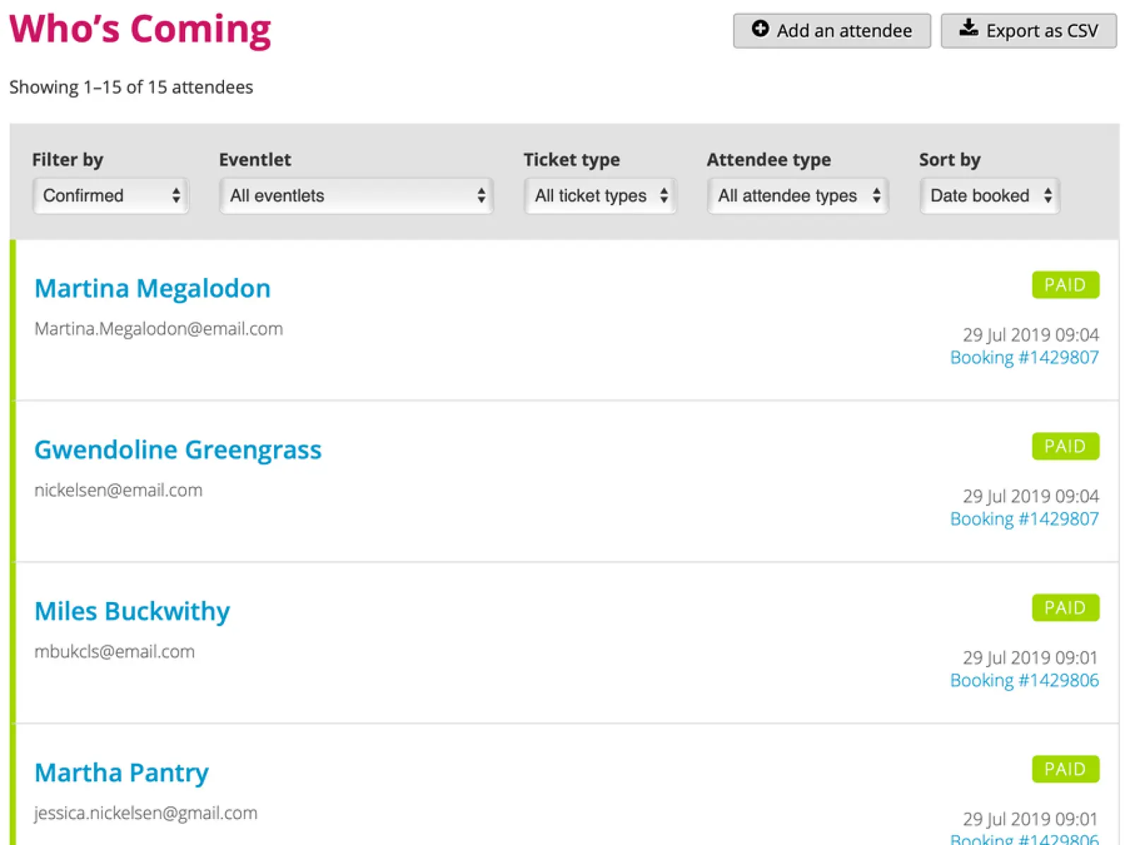 Screenshot of our “Who’s coming” management tool