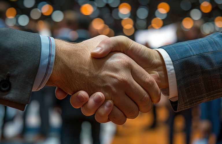 Handshake with a blurred event backdrop